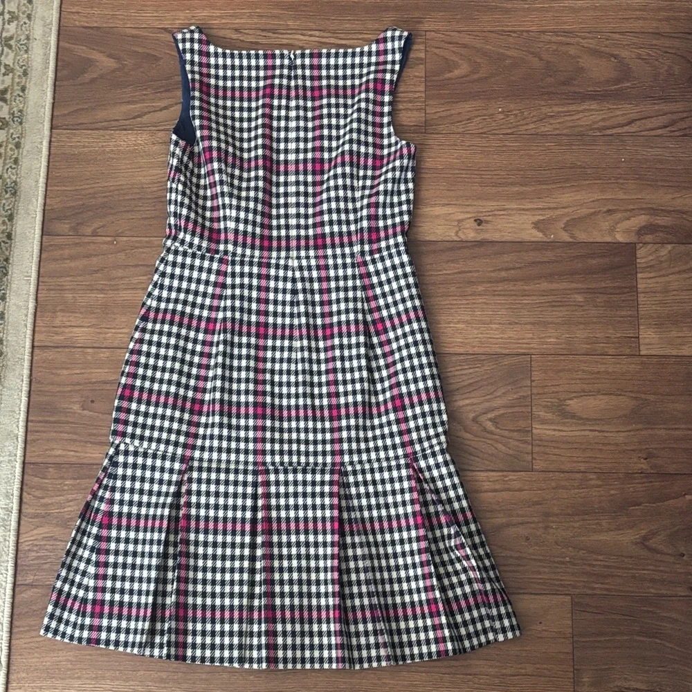 💕J.Crew Pink and Black Houndstooth Plaid Sleeveless Dress Pleated Skirt Academia